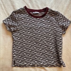 Zara Maroon and White Geometric Tee